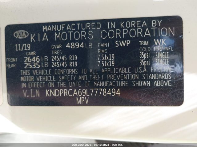 KNDPRCA69L7778494 KIA Sportage Sx Turbo