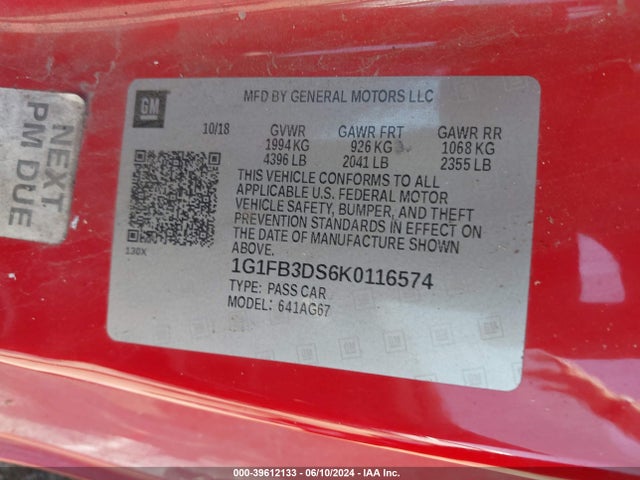 Chevrolet Camaro 1lt 2019 1G1FB3DS6K0116574 Image 9