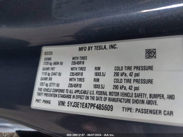 Tesla Model 3 Rear-wheel Drive 2023 5YJ3E1EA7PF485609 Image 9