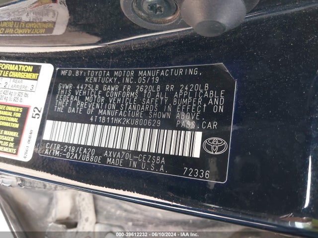 Toyota CAMRY SE 2019 4T1B11HK2KU800629 Image 9