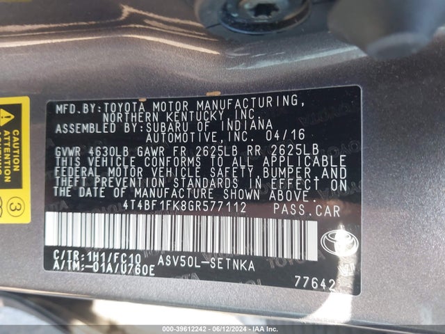 Toyota CAMRY LE 2016 4T4BF1FK8GR577112 Image 9