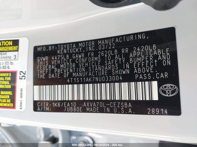 Toyota CAMRY SE 2022 4T1S11AK7NU033004 Image 9