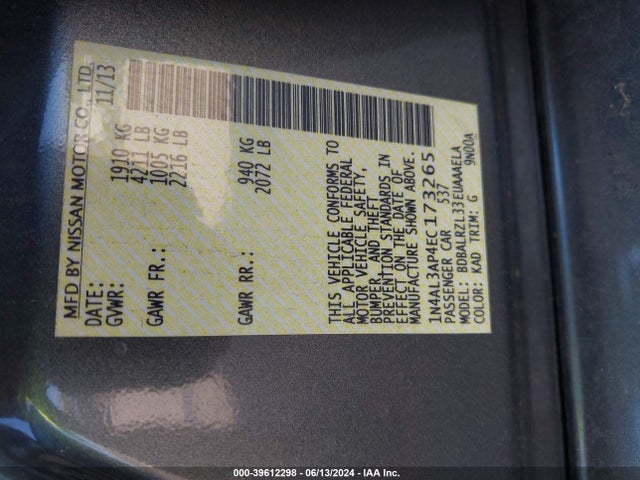 Nissan Altima 2.5 S 2014 1N4AL3AP4EC173265 Image 9