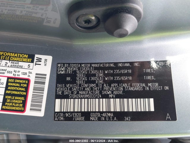 Toyota Highlander Xle 2021 5TDHZRAHXMS033124 Image 9