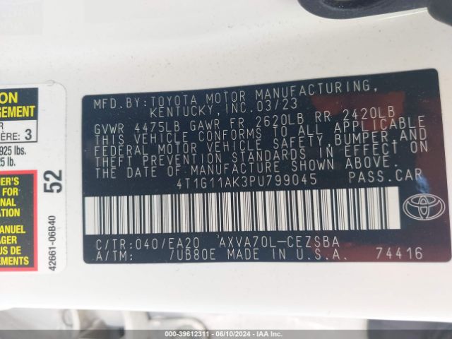 4T1G11AK3PU799045 Toyota CAMRY SE