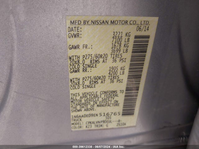Nissan Titan Sl 2014 1N6AA0ED9EN516765 Image 9