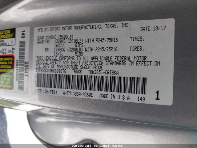 Toyota Tacoma Sr 2017 5TFRX5GN3HX101876 Image 9