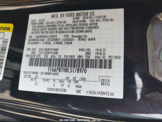 1FA6P8TH8L5178970 Ford Mustang Ecoboost Fastback
