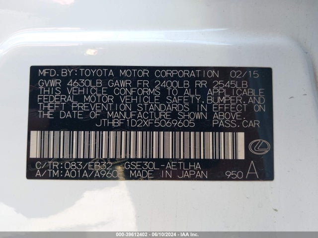 Lexus Is 250 Crafted Line 2015 JTHBF1D2XF5069605 Image 9