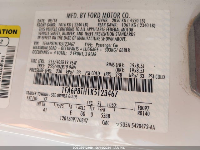 Ford Mustang Ecoboost Premium 2019 1FA6P8TH1K5123467 Image 9