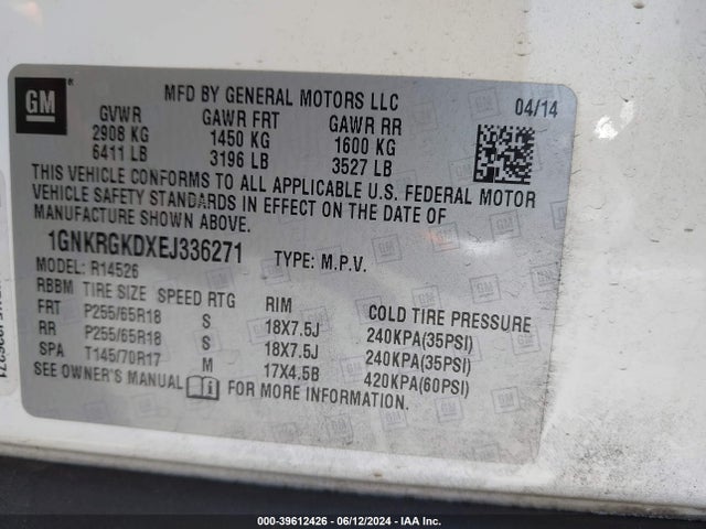 Chevrolet Traverse 1lt 2014 1GNKRGKDXEJ336271 Image 26