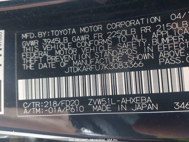 Toyota Prius Le 2019 JTDKARFU7K3083366 Image 9