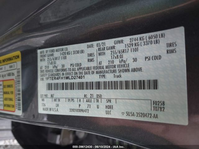 1FTER4FH1MLD27401 Ford Ranger Xlt