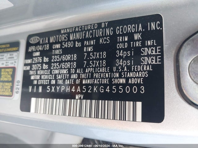 KIA Sorento 3.3l Ex 2019 5XYPH4A52KG455003 Image 9