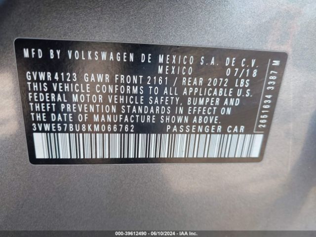 3VWE57BU8KM066762 Volkswagen Jetta 1.4t Sel