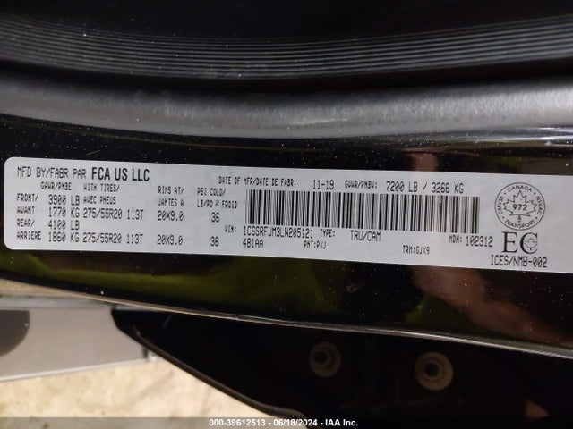 RAM 1500 Laramie 2020 1C6SRFJM3LN205121 Image 9