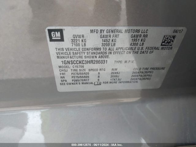 1GNSCCKC3HR286031 Chevrolet Tahoe Premier
