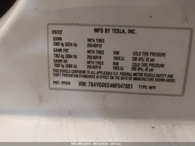 7SAYGDEE4NF547651 Tesla Model Y Long Range Dual Motor All-wheel Drive