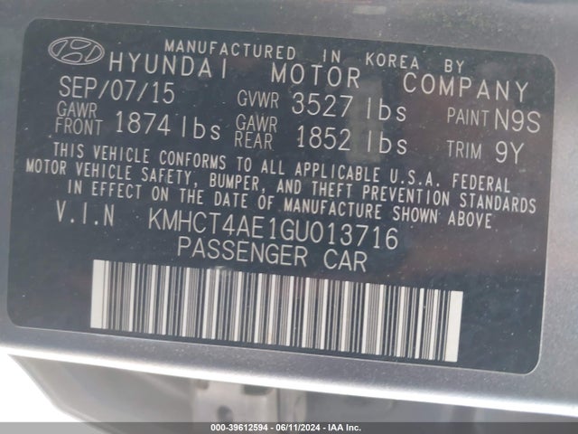 Hyundai ACCENT SE 2016 KMHCT4AE1GU013716 Image 9
