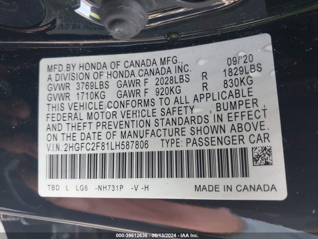 Honda Civic Sport 2020 2HGFC2F81LH587806 Image 9
