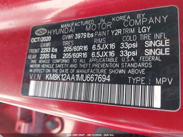 KM8K12AA1MU667694 Hyundai Kona Se