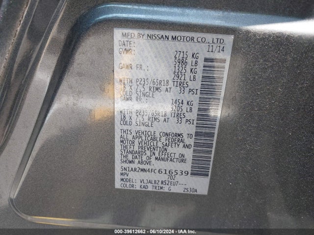 Nissan Pathfinder S 2015 5N1AR2MN4FC616539 Image 9