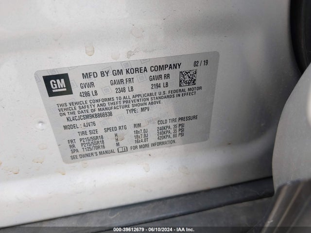 Aukcja sprzedaży 2019 Buick Encore Fwd Essence, vin: KL4CJCSM9KB866938, numer aukcji: 39612679