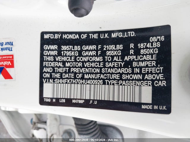 Honda Civic Ex-l 2017 SHHFK7H70HU400926 Image 9