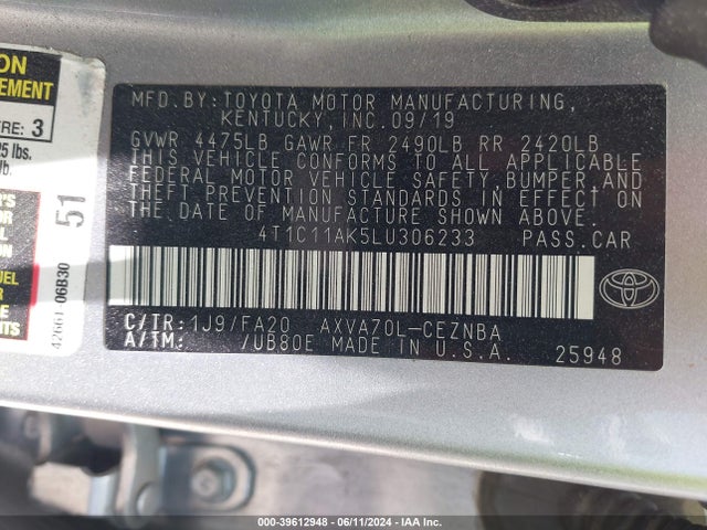 Toyota CAMRY LE 2020 4T1C11AK5LU306233 Image 9