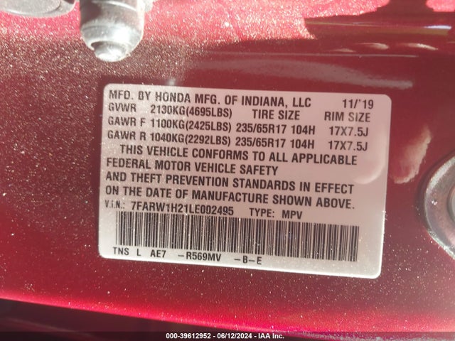 Honda Cr-v 2wd Lx 2020 7FARW1H21LE002495 Image 9