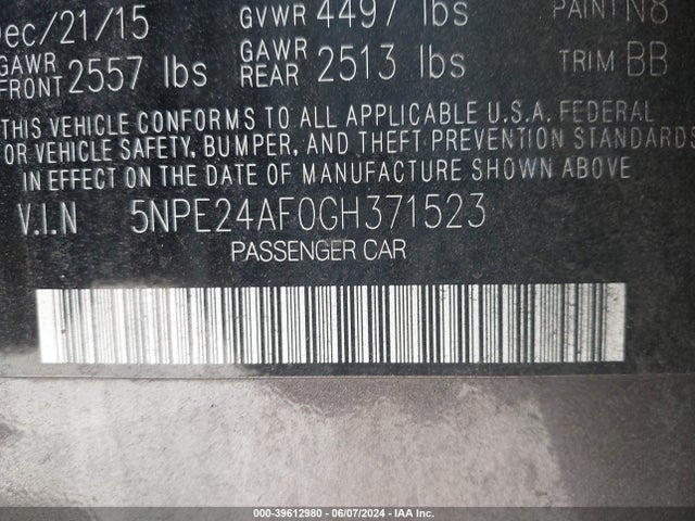 Hyundai SONATA SE 2016 5NPE24AF0GH371523 Image 9