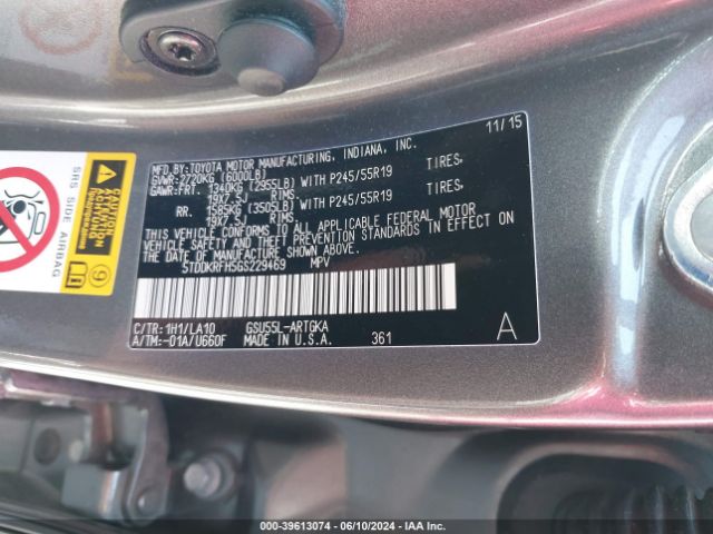 5TDDKRFH5GS229469 Toyota Highlander Limited V6