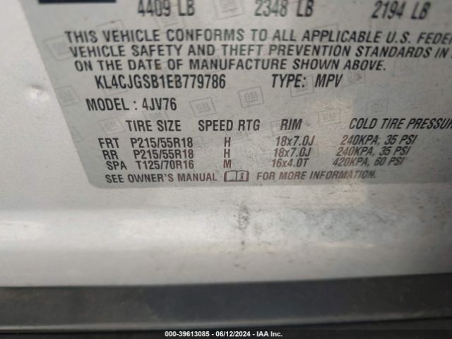 KL4CJGSB1EB779786 Buick Encore Leather