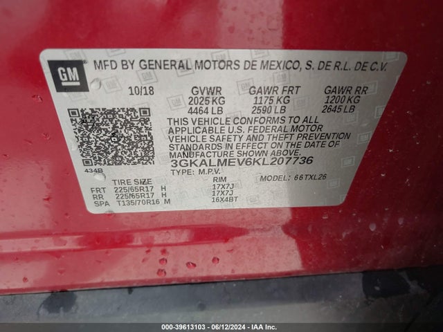 3GKALMEV6KL207736 GMC Terrain Sle