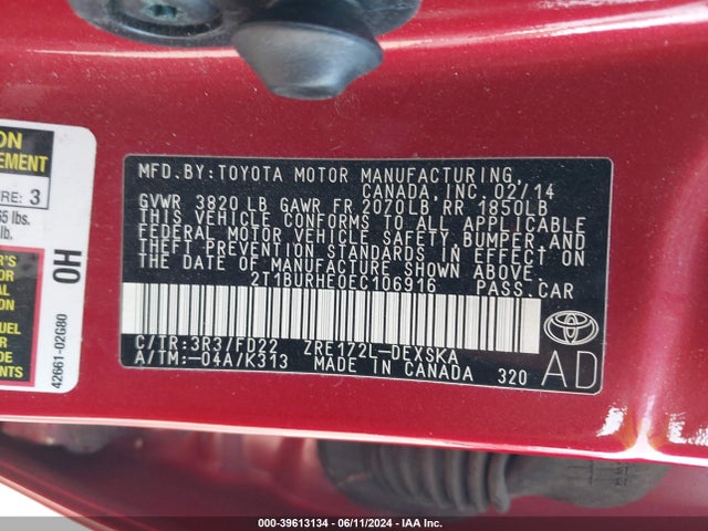 Toyota Corolla S Plus 2014 2T1BURHE0EC106916 Image 9