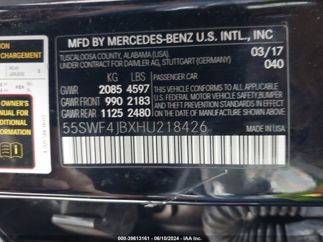 Продажа на аукционе авто 2017 Mercedes-benz C 300 Luxury/sport, vin: 55SWF4JBXHU218426, номер лота: 39613161