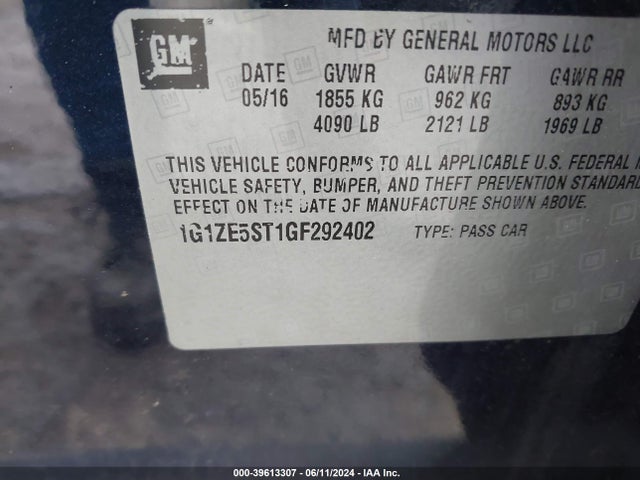 Chevrolet MALIBU 1LT 2016 1G1ZE5ST1GF292402 Image 9