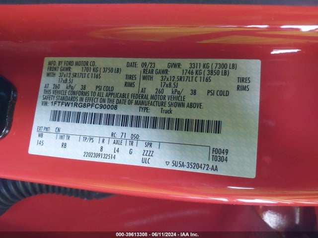 Ford F-150 Raptor 2023 1FTFW1RG8PFC90008 Image 9