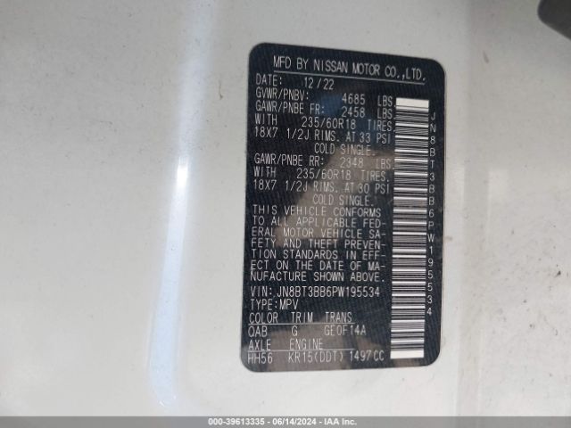 JN8BT3BB6PW195534 Nissan Rogue Sv Intelligent Awd