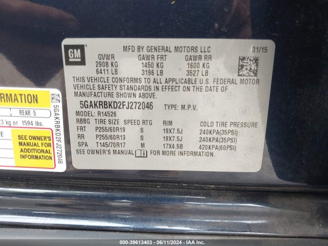 Buick Enclave Leather 2015 5GAKRBKD2FJ272046 Image 9