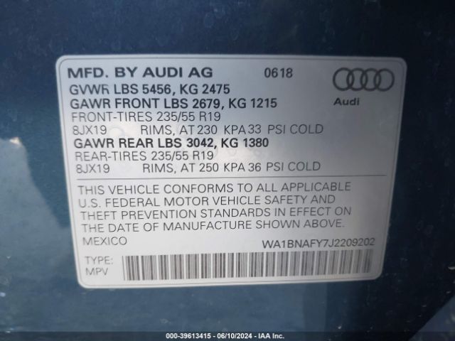 WA1BNAFY7J2209202 Audi Q5 2.0t Premium/2.0t Tech Premium