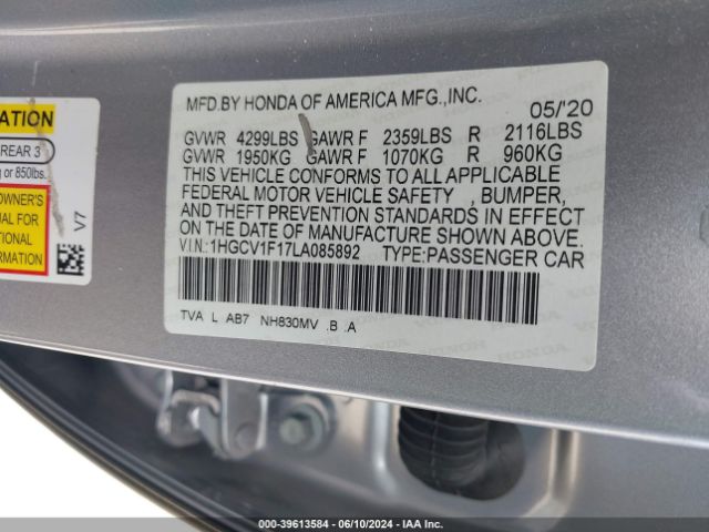 1HGCV1F17LA085892 Honda ACCORD LX