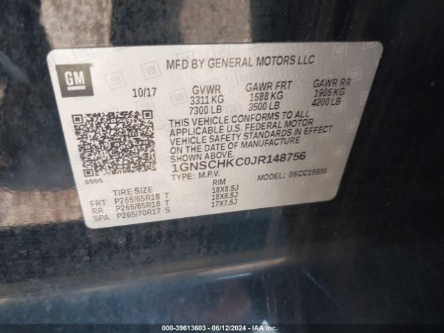 1GNSCHKC0JR148756 Chevrolet Suburban Lt