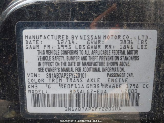 3N1AB7AP2FY220101 Nissan SENTRA SL