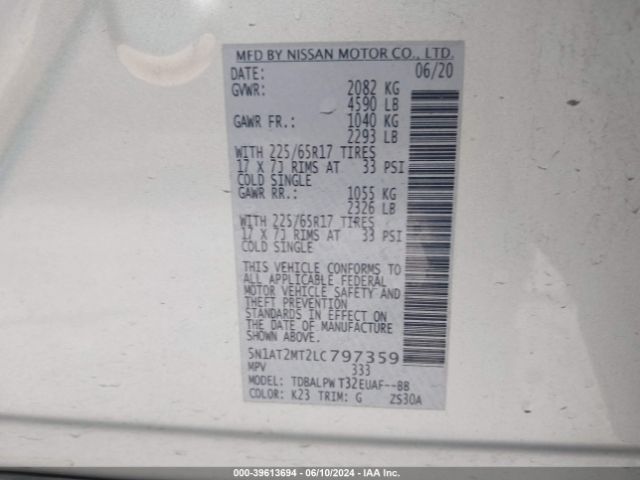 5N1AT2MT2LC797359 Nissan Rogue S Fwd