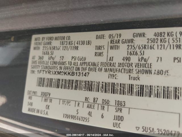 1FTYR3XM9KKB13147 Ford Transit-250