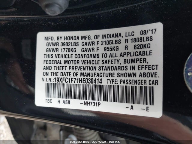 Honda Civic Ex-l 2017 19XFC1F71HE030414 Image 9