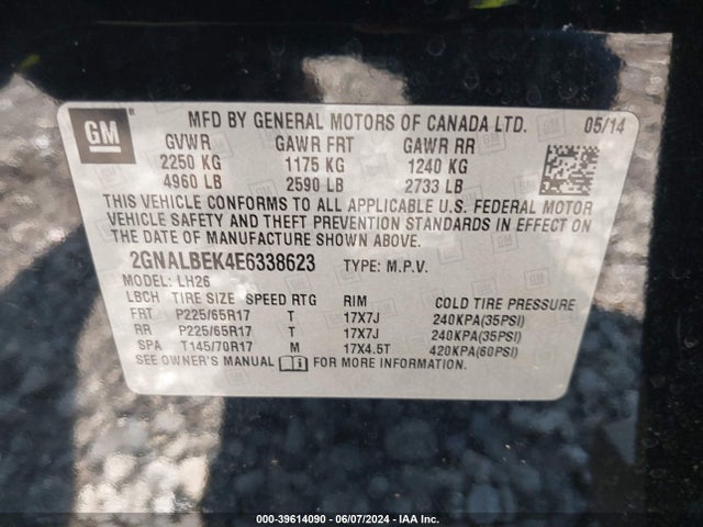 Chevrolet EQUINOX 1LT 2014 2GNALBEK4E6338623 Image 9