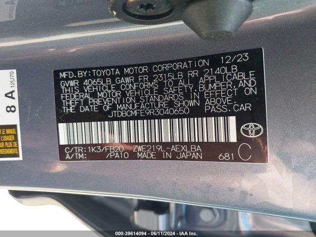 Toyota Corolla Hybrid Le 2024 JTDBCMFE9R3040650 Image 9