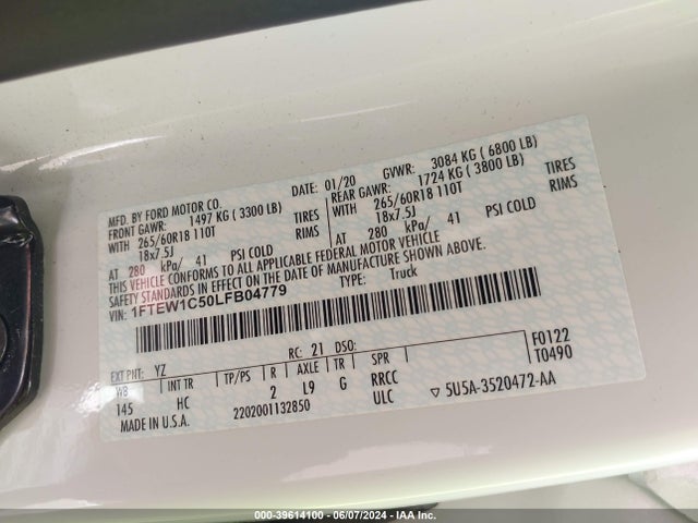 Ford F-150 Lariat 2020 1FTEW1C50LFB04779 Image 9